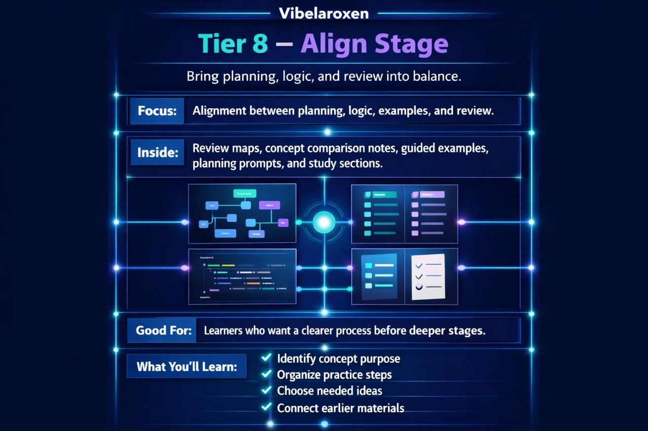 Vibelaroxen Tier 8 - Align Stage educational tool on a dark background