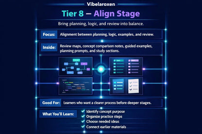 Vibelaroxen Tier 8 - Align Stage educational tool on a dark background
