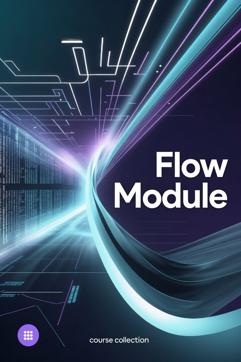 Cover of 'Flow Module' course collection with futuristic design elements on a dark background.