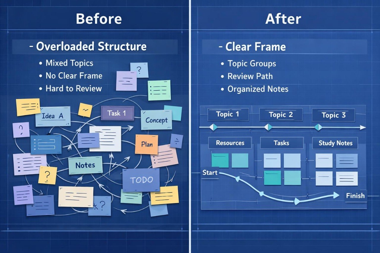 Comparison of an overloaded structure with clear frame on a blue background
