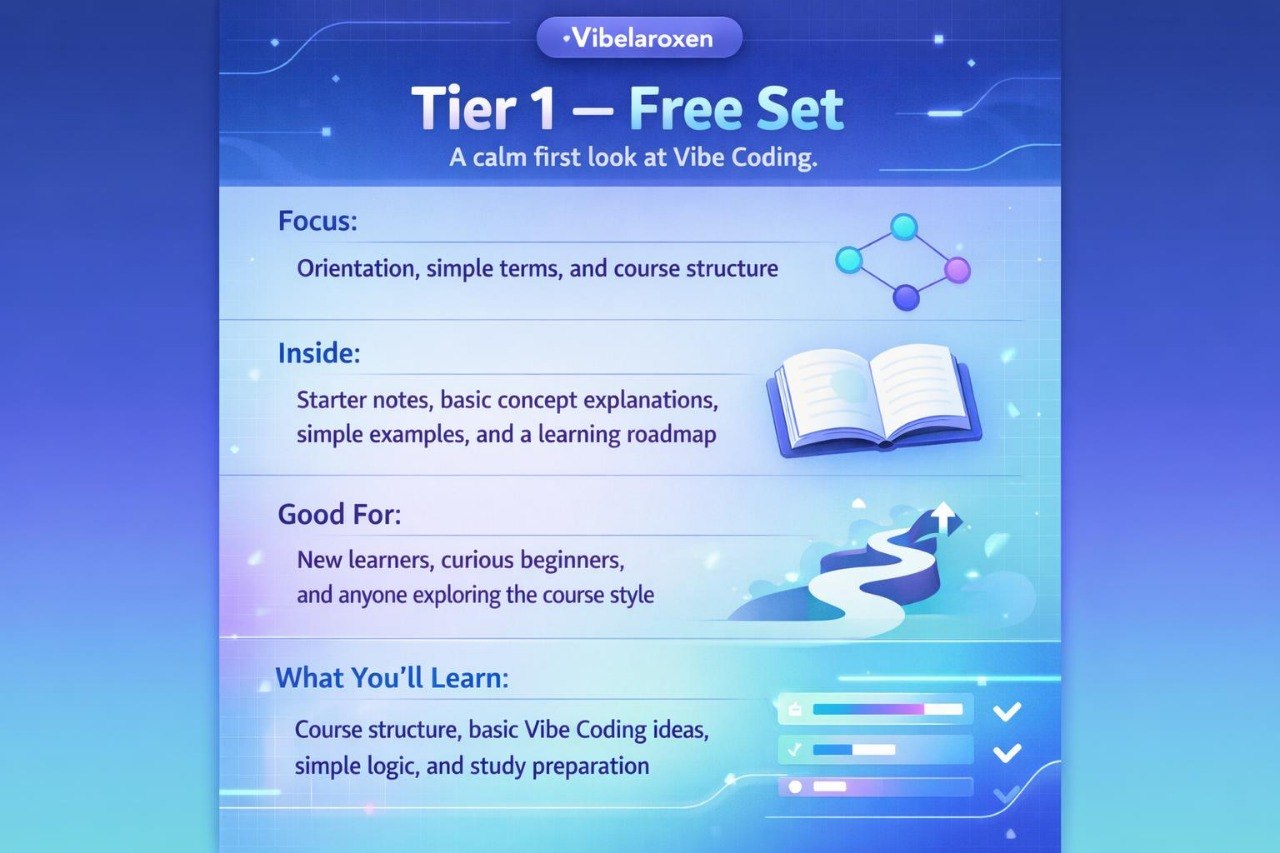Vibe Coding tier 1 free set introduction with blue gradient background