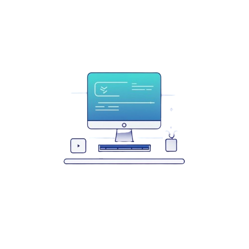 Illustration of a computer setup with a monitor, keyboard, and mouse on a white background