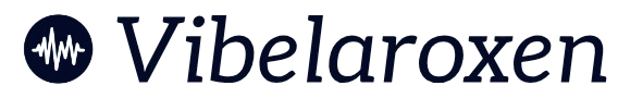 Logo of Vibelaroxen with a blue circular icon on a white background