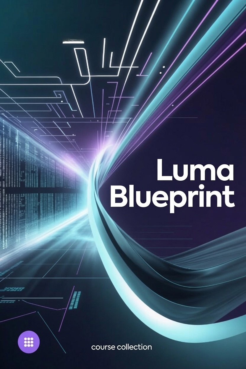 Cover of 'Luma Blueprint' course collection with futuristic design elements.