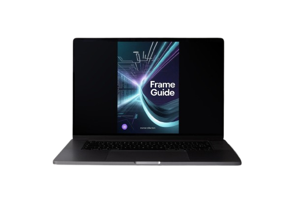 Laptop displaying a 'Frame Guide' on a white background