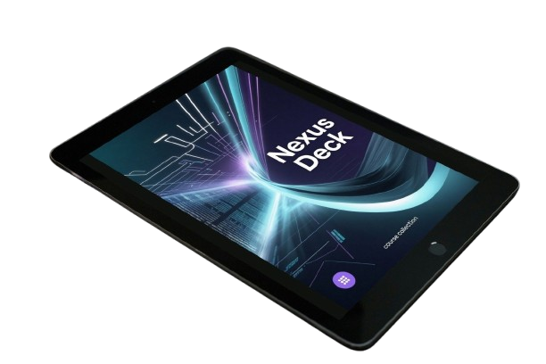 Nexus Deck tablet with a futuristic design on a white background