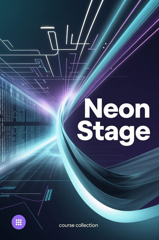 Cover of 'Neon Stage' course collection with futuristic design elements.
