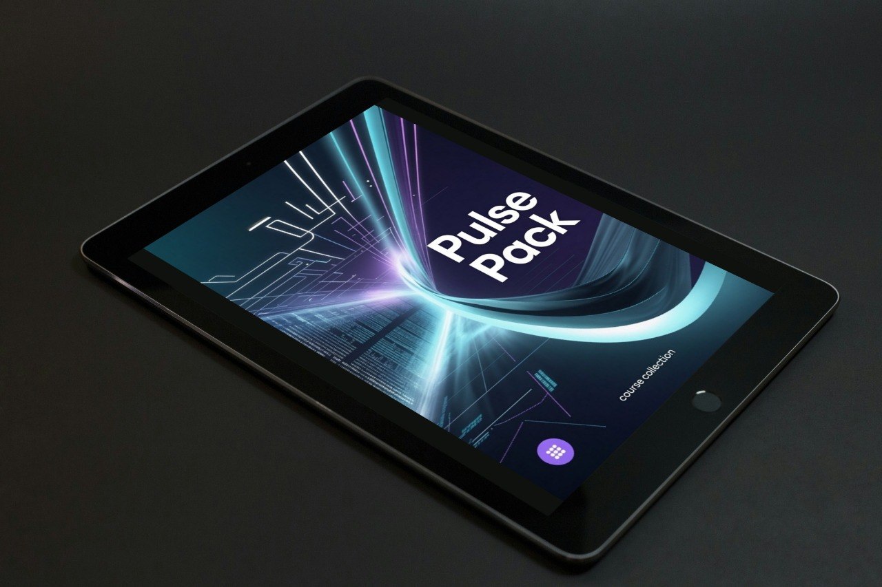 Tablet displaying a 'Pulse Pack' app on a dark background