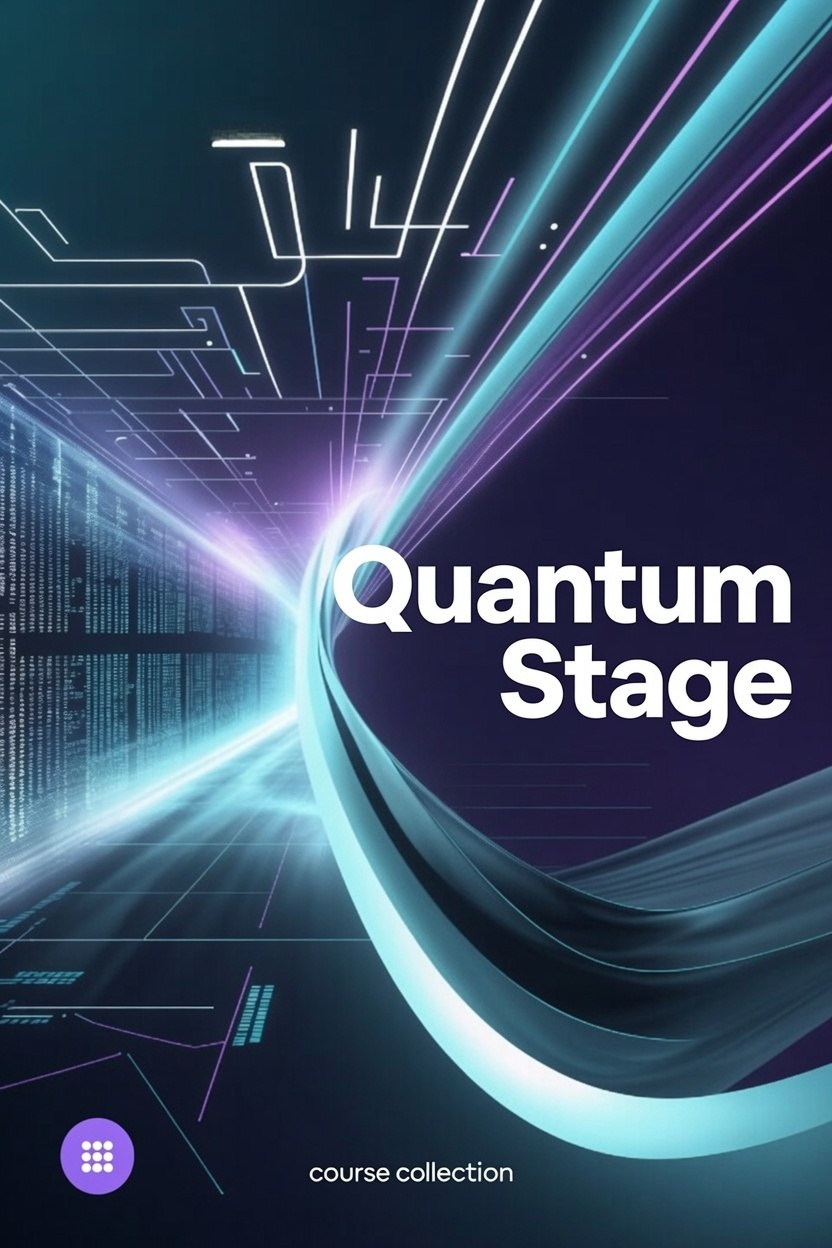 Cover of 'Quantum Stage' course collection with futuristic design elements.