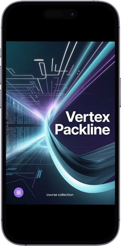 Smartphone displaying 'Vertex Packline' course collection on a dark background
